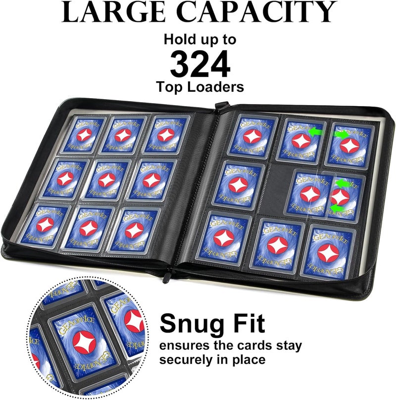 GEAoffice Side Loading 9 Pockets Top Loader Binder Holds 324 Cards, Waterproof PU Leather Trading Card Binder for Toploader, Card Collection Album Folder for MTG, TCG, Sports Cards, Green - Image 2